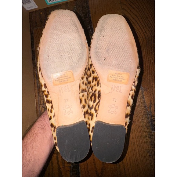J McLaughlin Leopard Print Calf Hair Ballet Flats Red Trim Bow Women's 7.5 - Picture 6 of 7